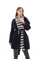 Genuine  French Orylag Fur Italian Cashmere Wool Coat 85cm
