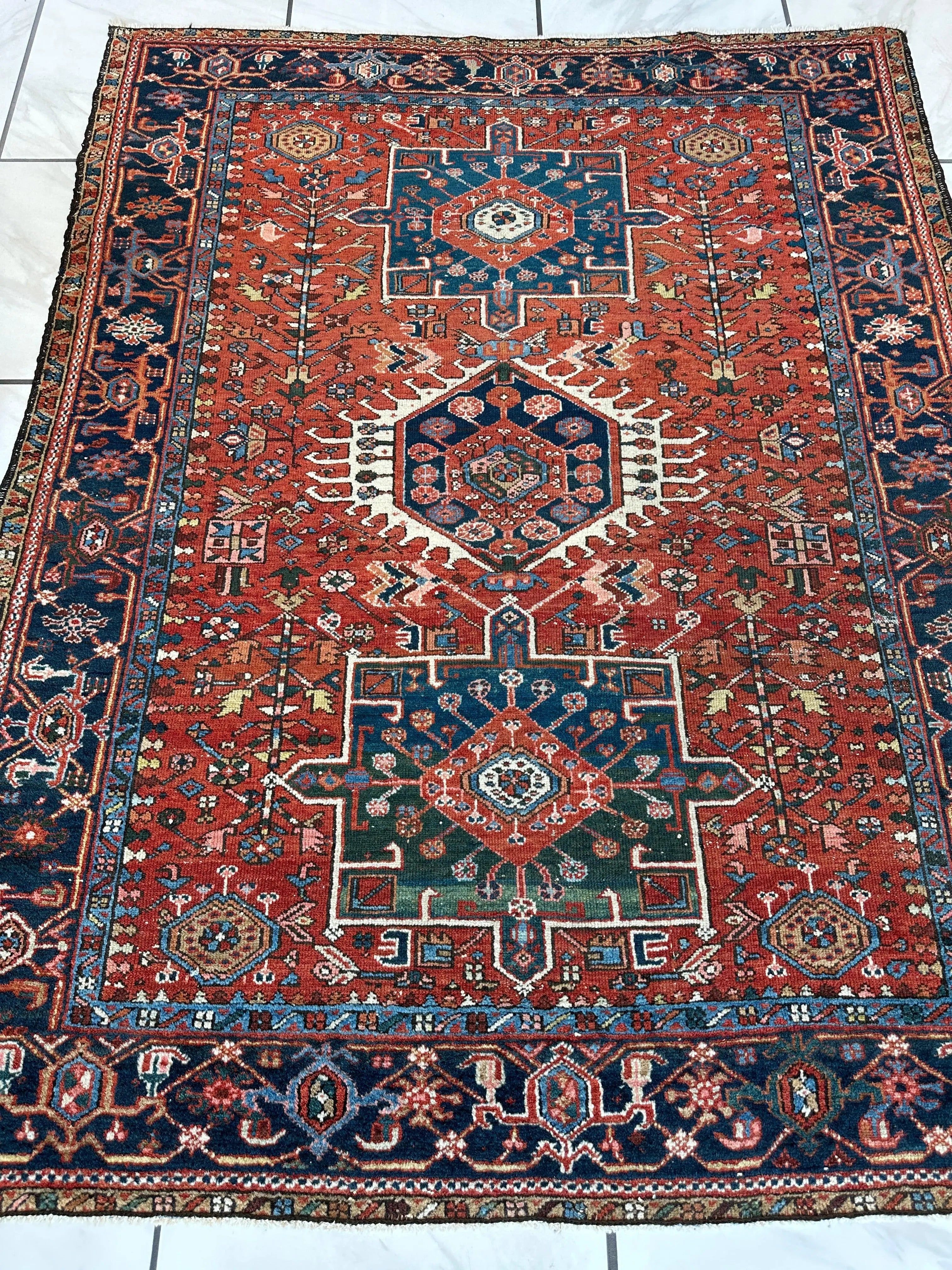 KARAJA Persian Antique Heriz Rug  4'9" x 6' Rugistan