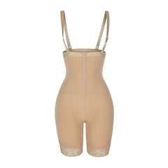 Beige shapewear bodysuit with straps on a white background