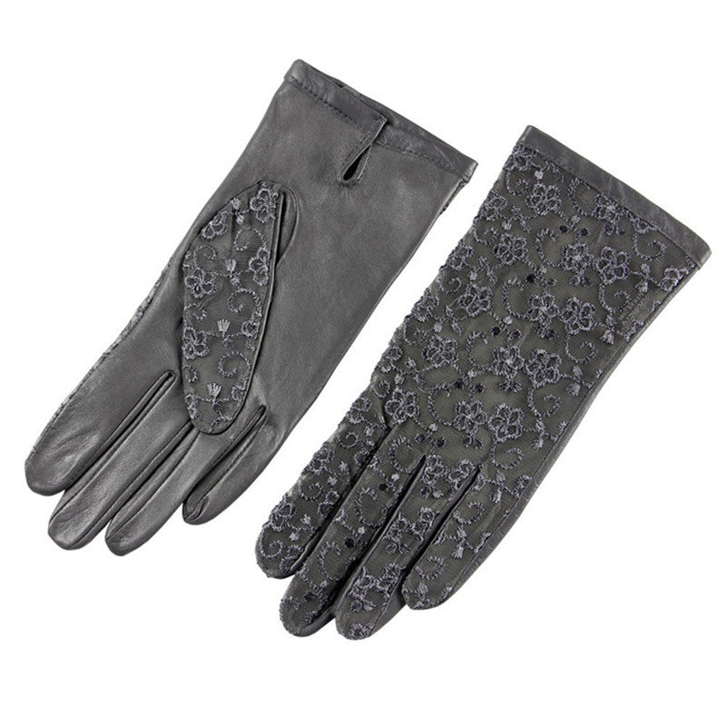 Lace-topped leather gloves