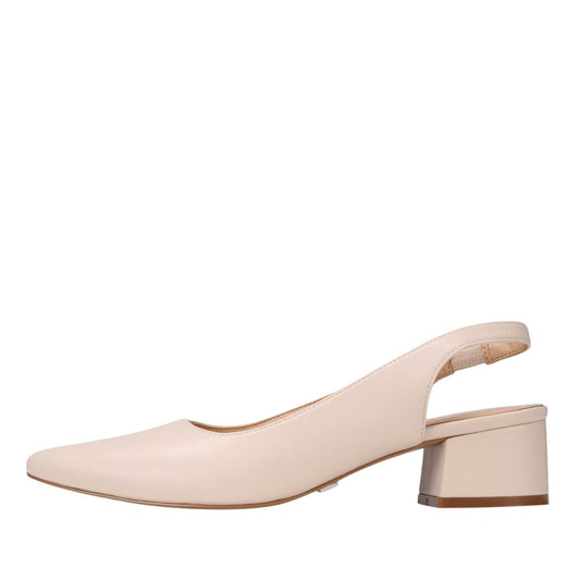 Beige high-heeled shoe on a white background