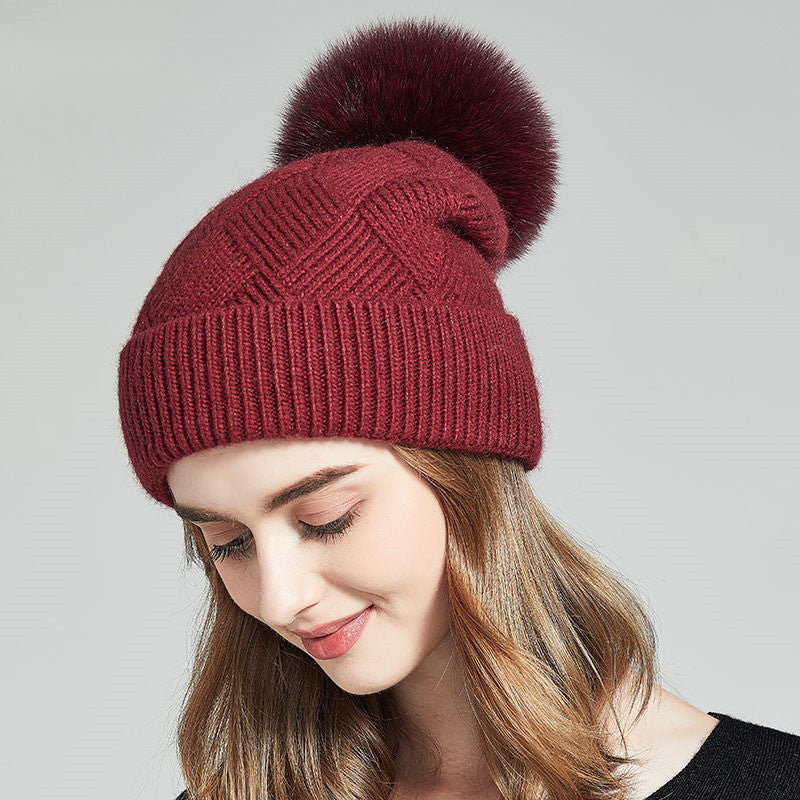 Woolen Women's Hat with a Pompon