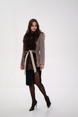 Genuine Polar Fox Fur Virgin Wool Coat in Dark Beige Alaska® Outerwear Company