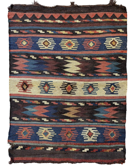 19th C Antique Tribal Shahsavan Caucasian Mafrash Panel, Bagface - 26" X 18" Rugistan