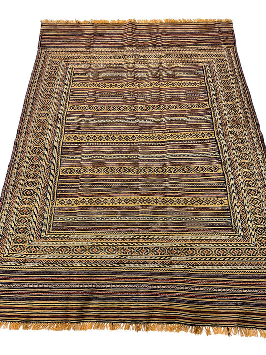 Hand-Woven Afghani Maliki Wool Kilim Rug - 4'5" x 6' Rugistan