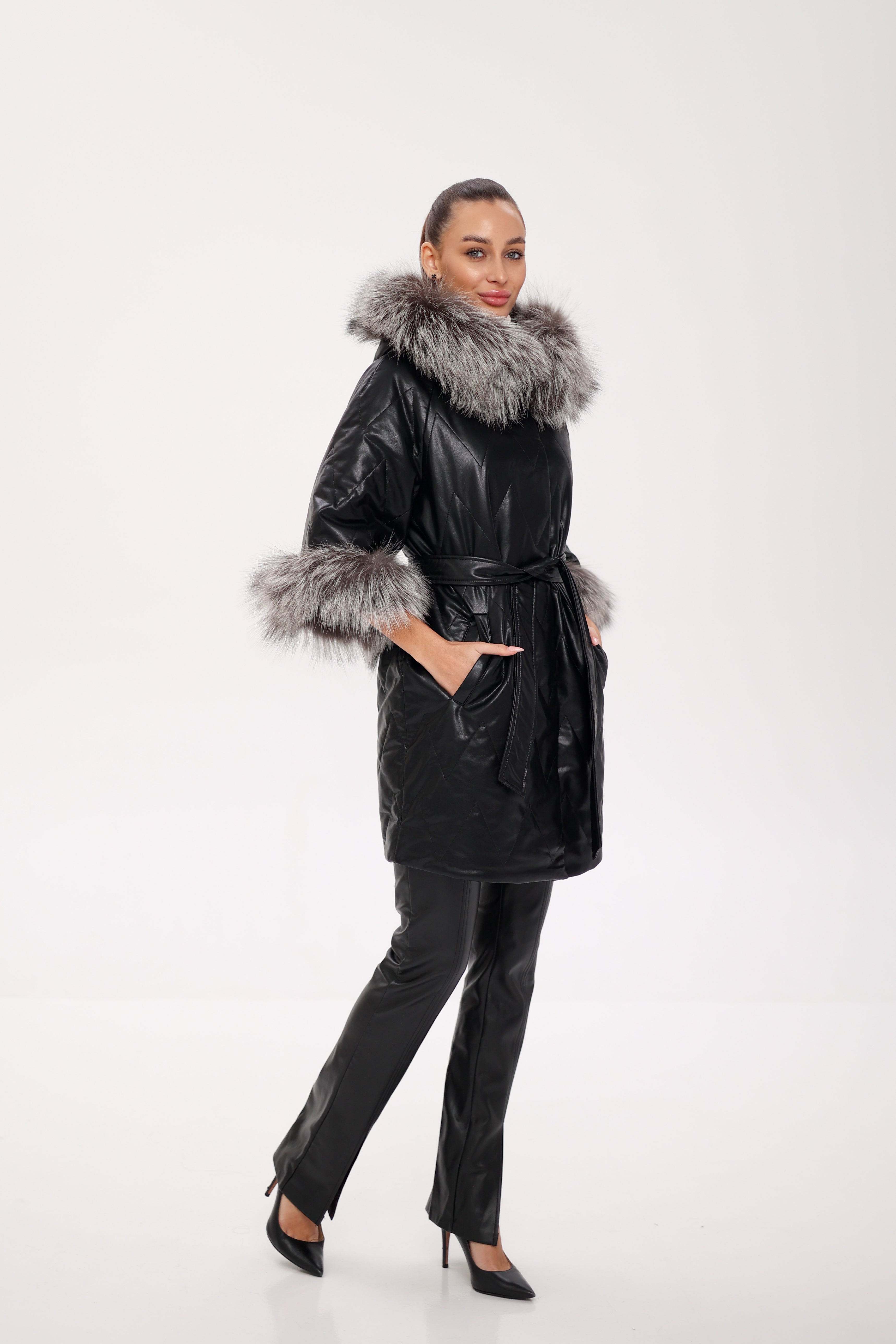 Genuine Silver Fox Eco-Leather Coat with Sleeve Extenders Alaska® Outerwear Company