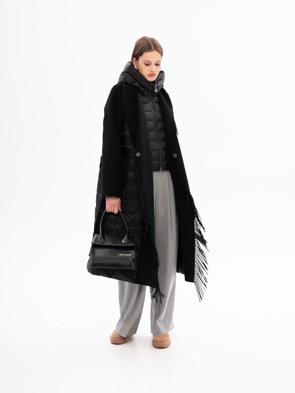 Kennedy Fringe Luxe Down Wool Blend Coat in Black Alaska® Outerwear Company