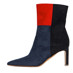 Black and red ankle boot on a white background