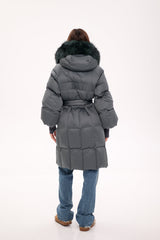 Genuine Silver Fox Fur Trim Down Coat in Forest Slate Alaska® Outerwear Company