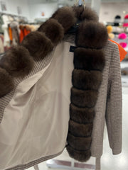 Genuine Polar Fox Fur Virgin Wool Coat in Dark Beige Alaska® Outerwear Company