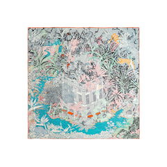 Decorative blanket with a colorful animal and nature pattern on a white background