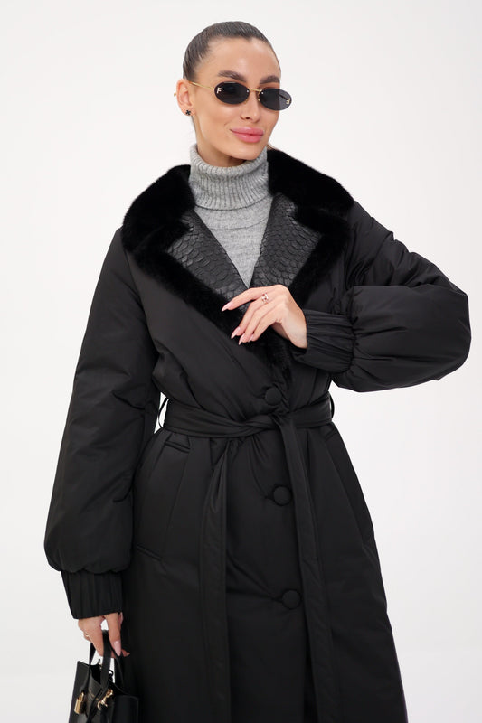 Genuine Mink Fur Real Python Leather Trim Coat Alaska® Outerwear Company