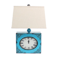 Table lamp with a metal base in the form of a clock