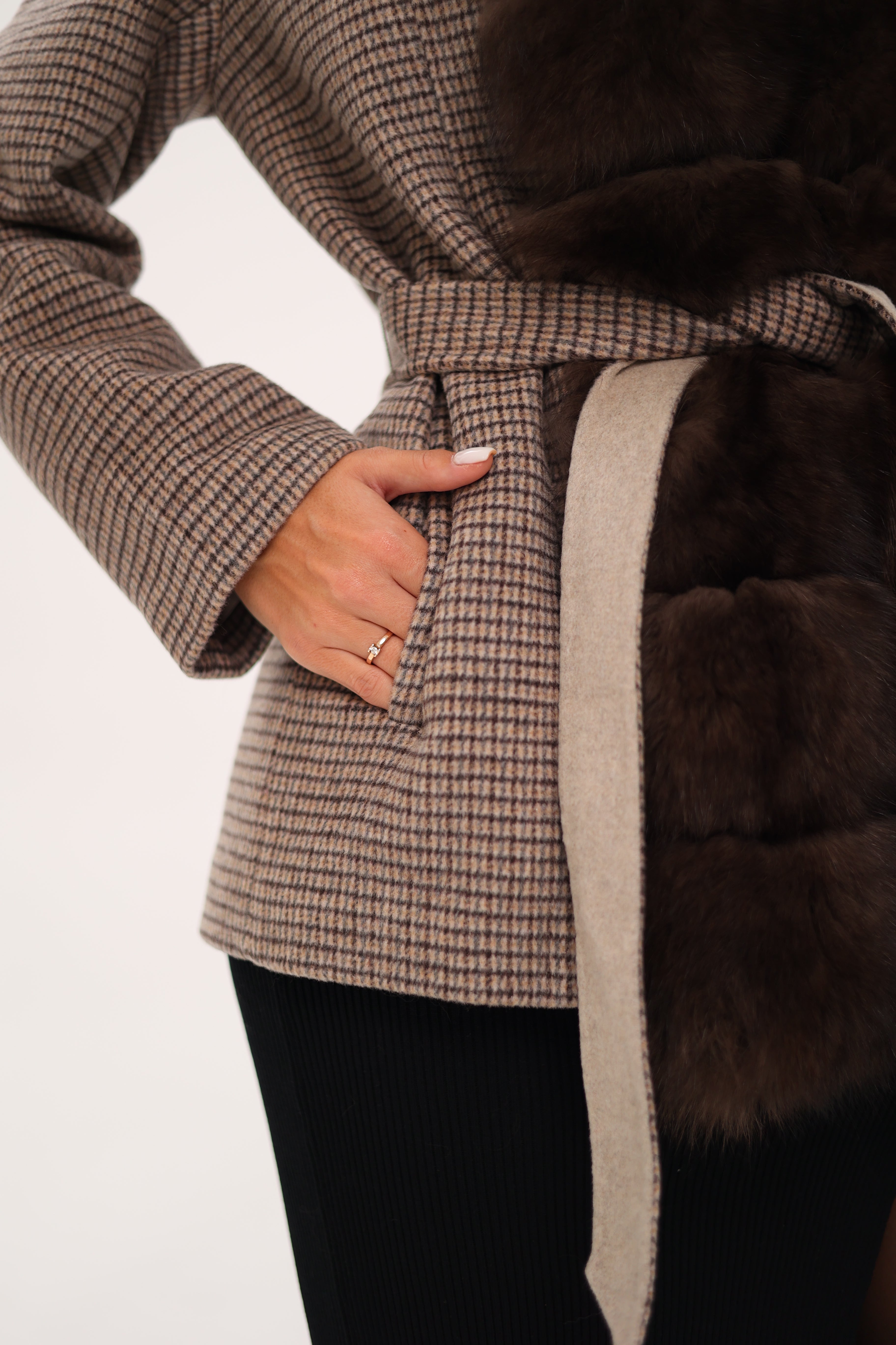 Genuine Polar Fox Fur Virgin Wool Coat in Dark Beige Alaska® Outerwear Company