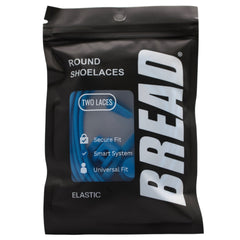 Black package of BREAD shoelaces with white text on a white background