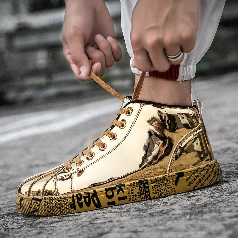 High top patent leather sneakers