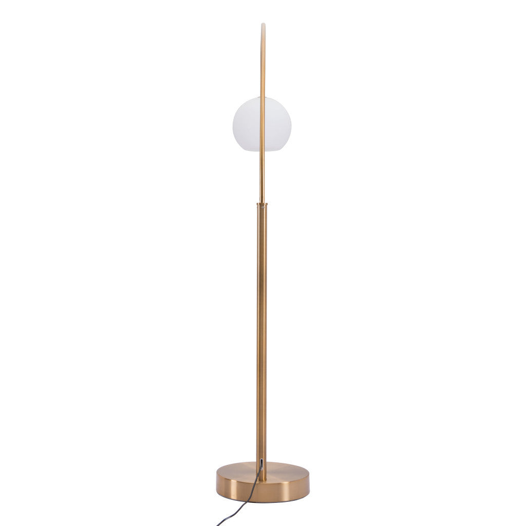 Antique brass floor lamp with white glass shade