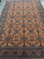 Hand-Knotted Afghani Bukharayi Rug | 6'7" x 10' Wool Area Carpet – Traditional Geometric Design Rugistan