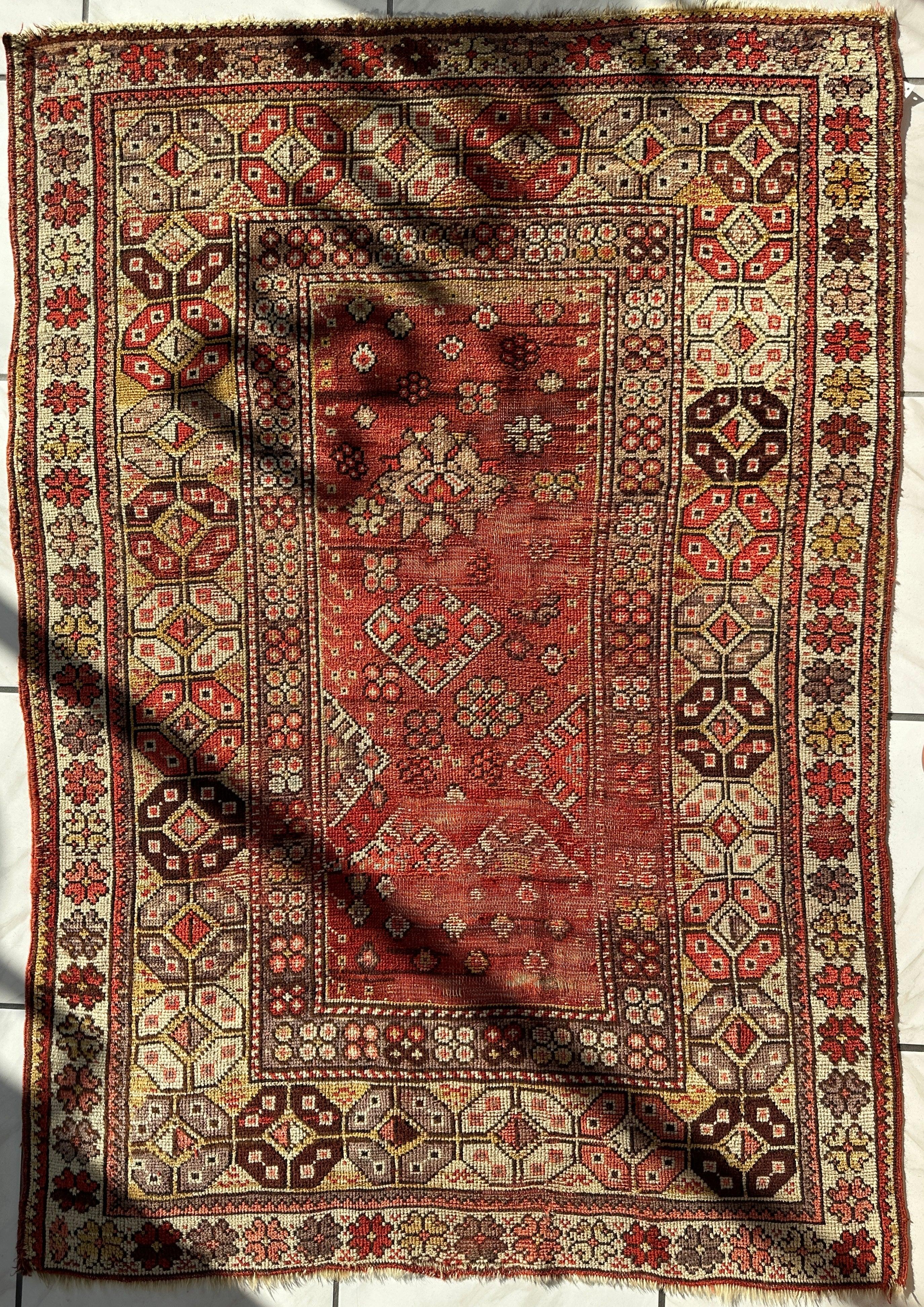 Antique Turkish Wool Distressed Prayer Rug 4’3” x 5’11” Rugistan