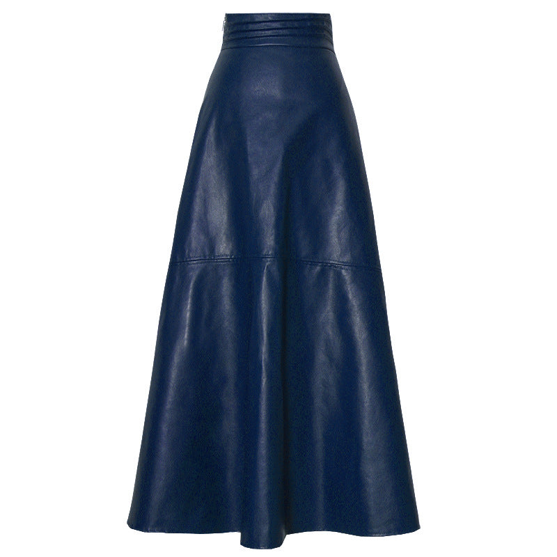 Blue leather skirt on a white background