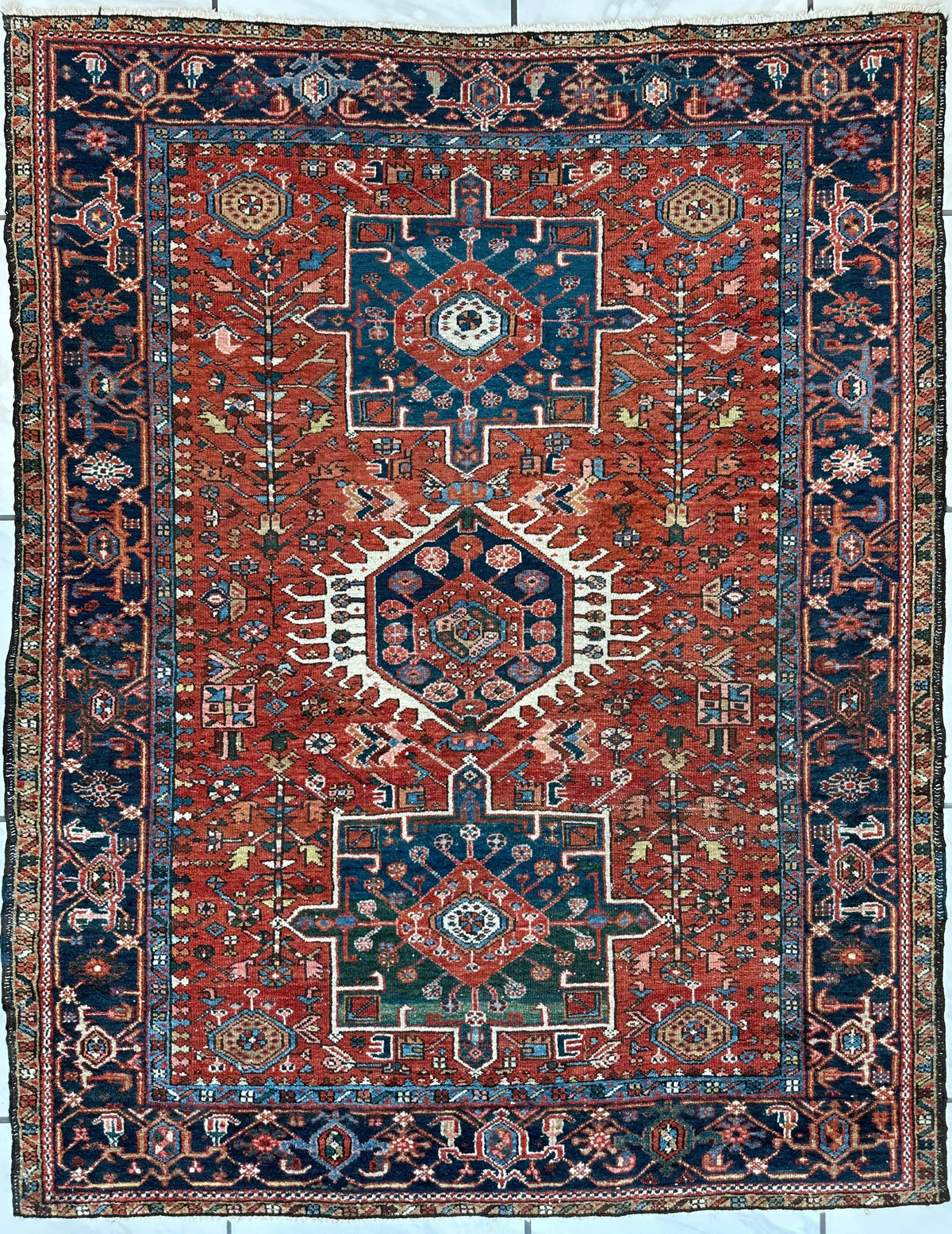 KARAJA Persian Antique Heriz Rug  4'9" x 6' Rugistan