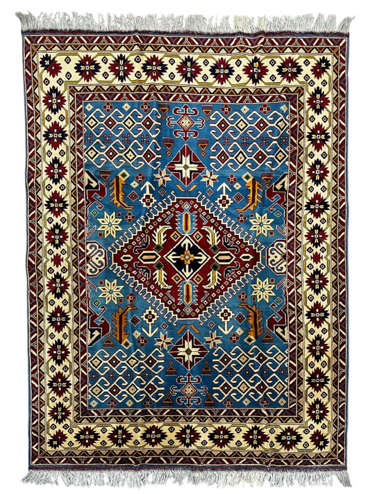 Hand-Knotted Afghani Kazak Wool Rug – 5’0″  x  6’10″ Rugistan