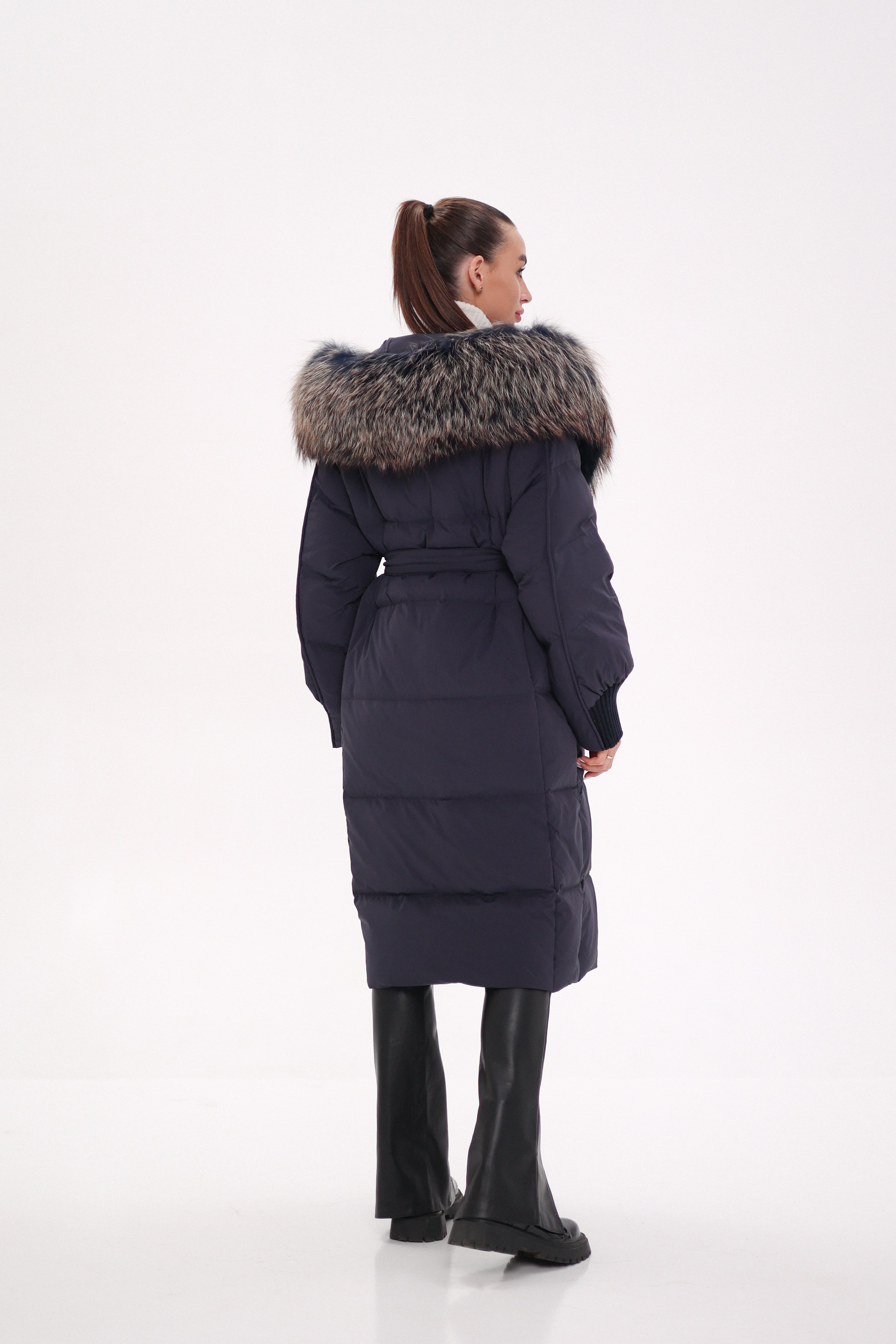Rei Genuine Fur Trim Hooded Down Coat in Navy Alaska® Outerwear Company