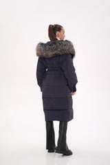 Rei Genuine Fur Trim Hooded Down Coat in Navy Alaska® Outerwear Company