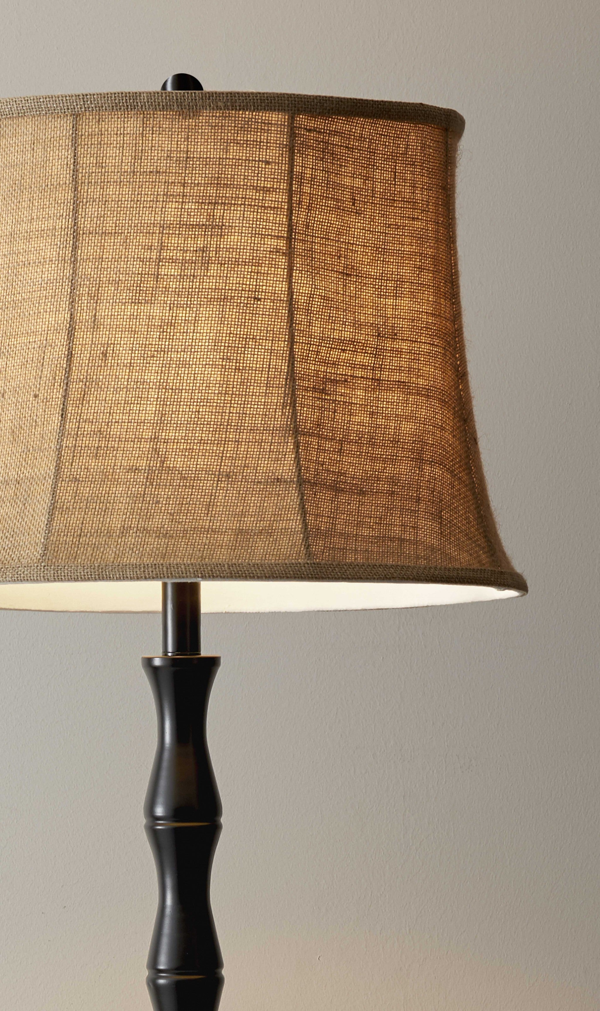 Floor lamp with beige burlap shade