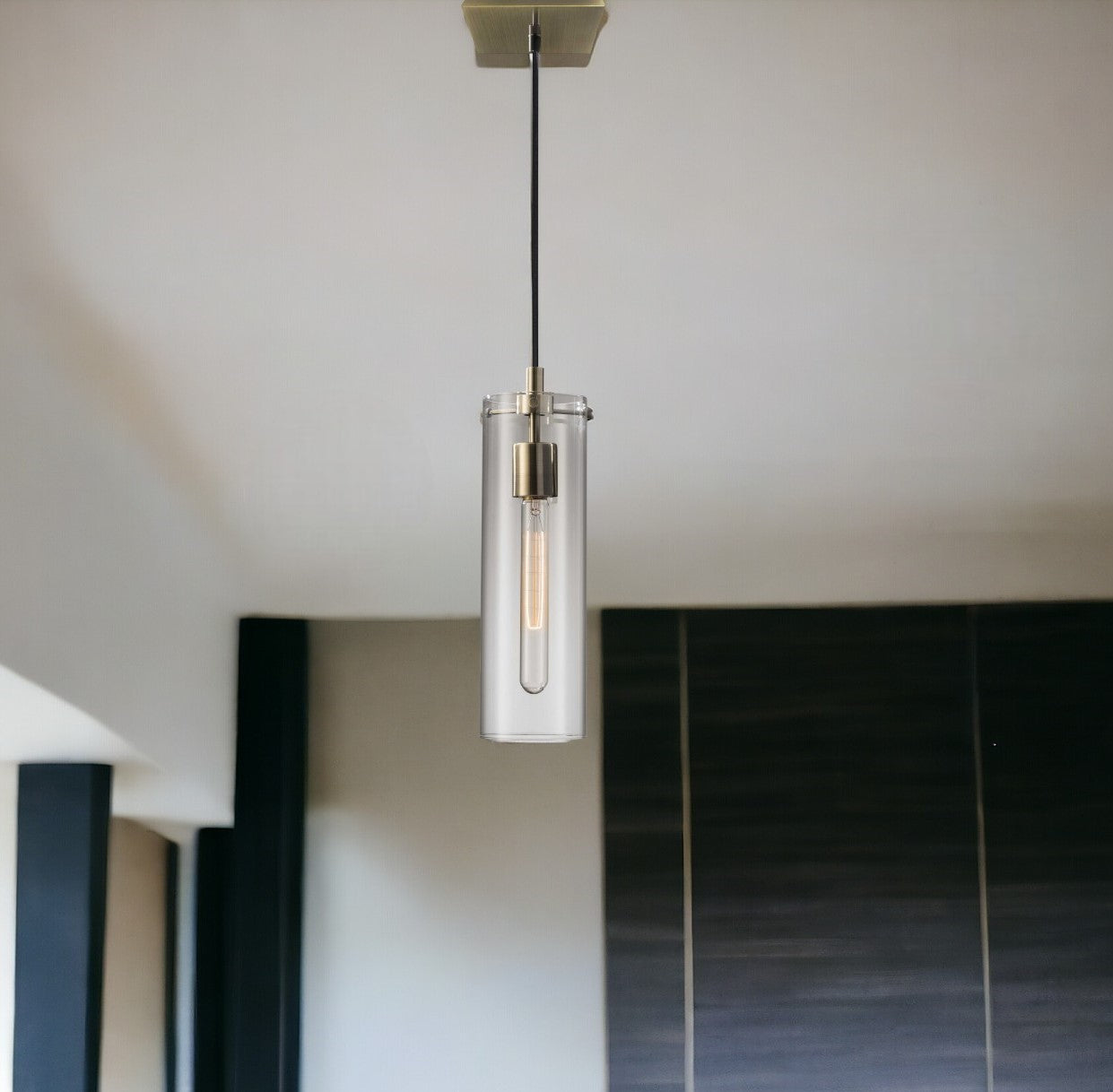 Vintage Glass Cylinder Pendant Lamp