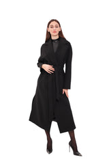 Cambridge Comfort Wraparound Wool Cashmere Coat in Black