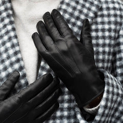 Francesca (black) - Italian lambskin leather gloves with brown rabbit fur lining