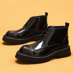 Men's Patent Leather Ankle Boots — Glossy Platform