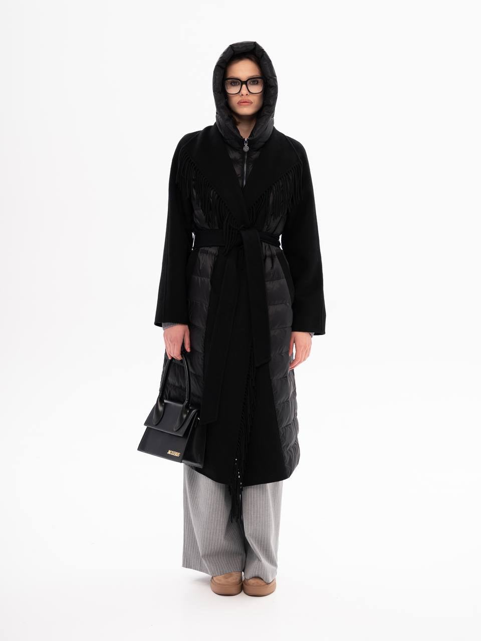 Kennedy Fringe Luxe Down Wool Blend Coat in Black Alaska® Outerwear Company