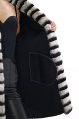 Genuine  French Orylag Fur Italian Cashmere Wool Coat 85cm