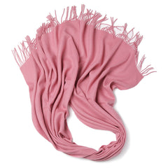 Pink scarf with fringes on a white background