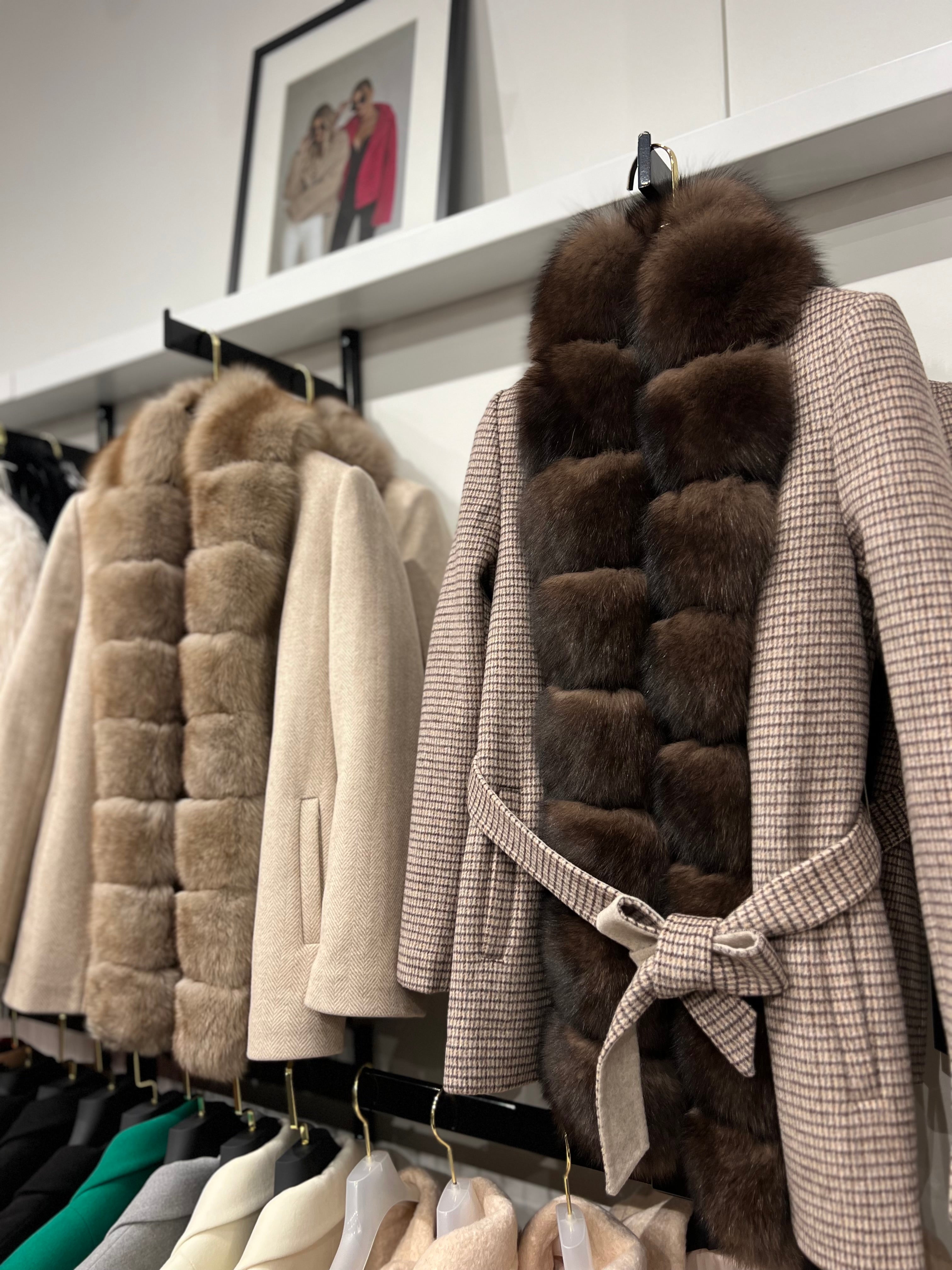Genuine Polar Fox Fur Virgin Wool Coat in Dark Beige Alaska® Outerwear Company