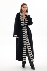 Genuine  French Orylag Fur Italian Cashmere Wool Coat