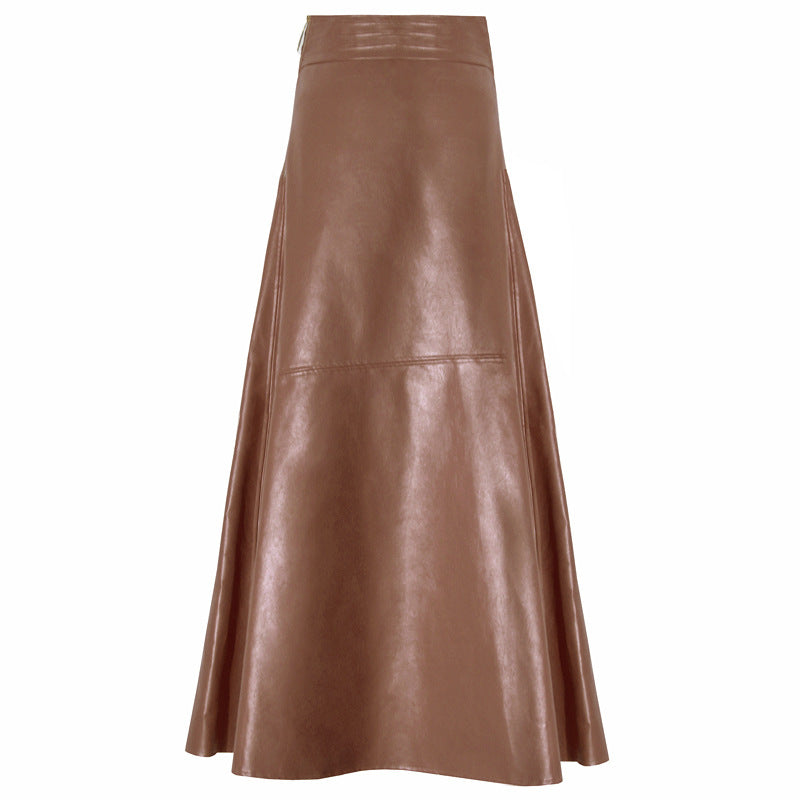 Brown leather skirt on a white background
