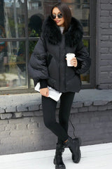 Chantal Genuine Fur Trim Down Fill Coat in Black