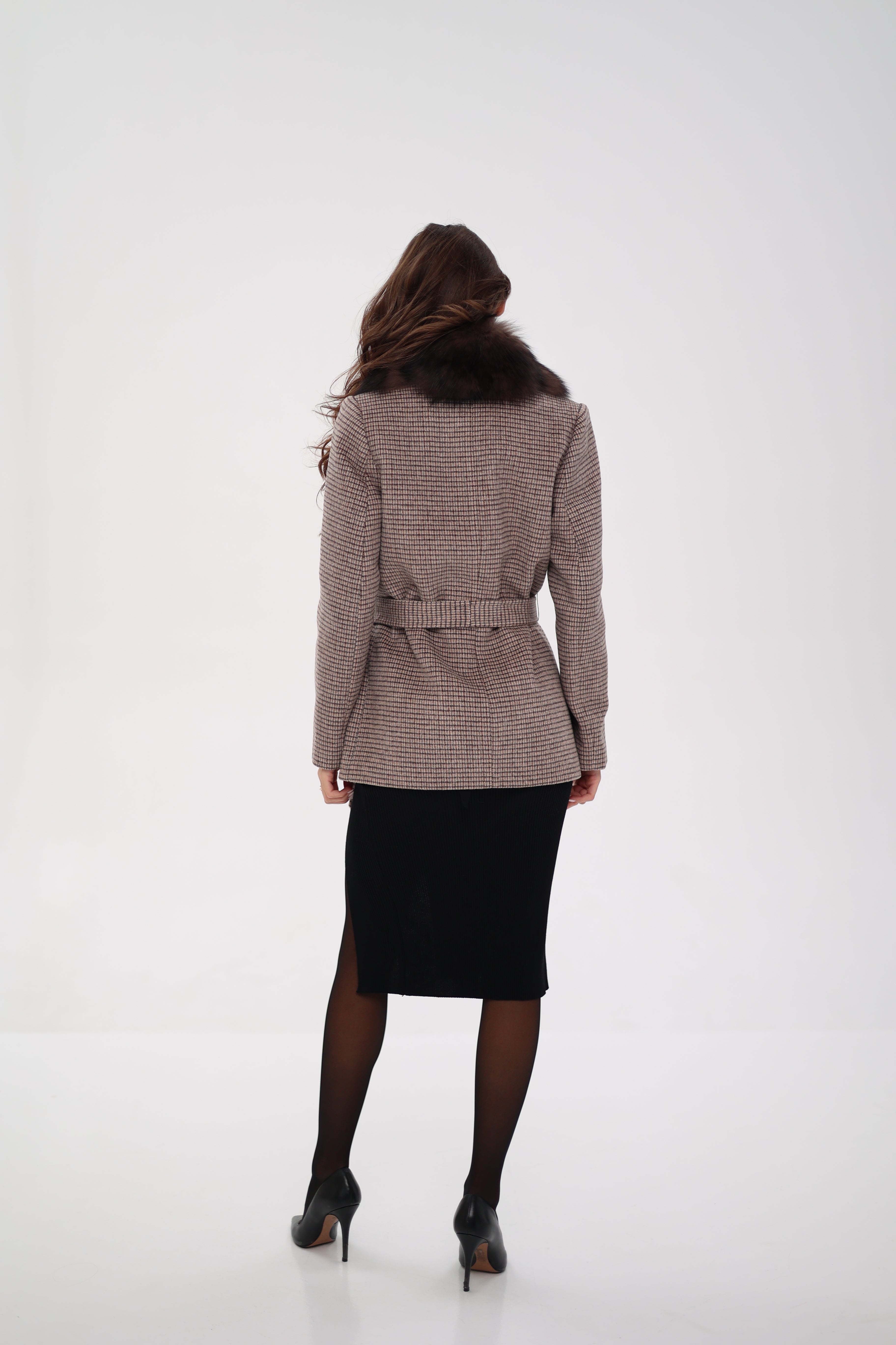 Genuine Polar Fox Fur Virgin Wool Coat in Dark Beige Alaska® Outerwear Company