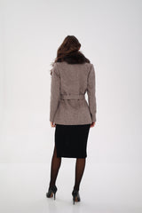 Genuine Polar Fox Fur Virgin Wool Coat in Dark Beige Alaska® Outerwear Company