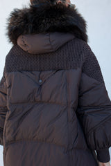 Dakota Genuine Fur Trim Down Fill Coat in Chocolate