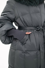 Genuine Silver Fox Fur Trim Down Coat in Forest Slate Alaska® Outerwear Company