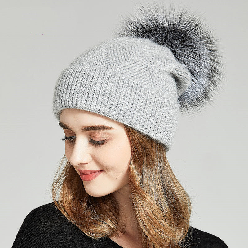 Woolen Women's Hat with a Pompon