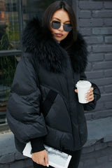 Chantal Genuine Fur Trim Down Fill Coat in Black