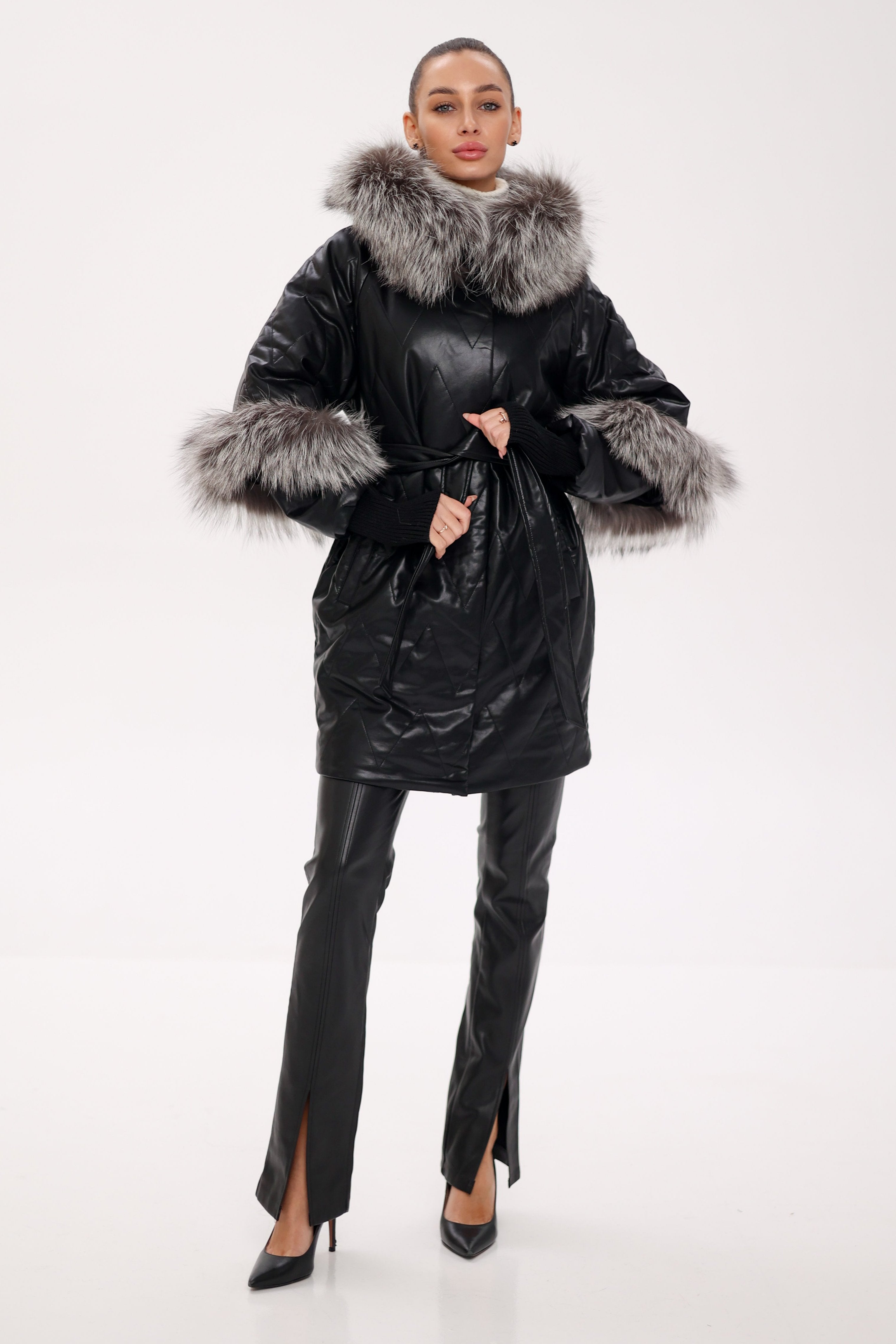 Genuine Silver Fox Eco-Leather Coat with Sleeve Extenders Alaska® Outerwear Company