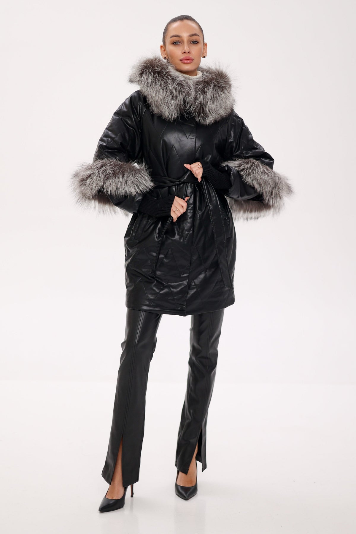 Genuine Silver Fox Eco-Leather Coat with Sleeve Extenders Alaska® Outerwear Company