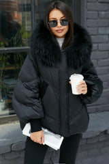 Chantal Genuine Fur Trim Down Fill Coat in Black