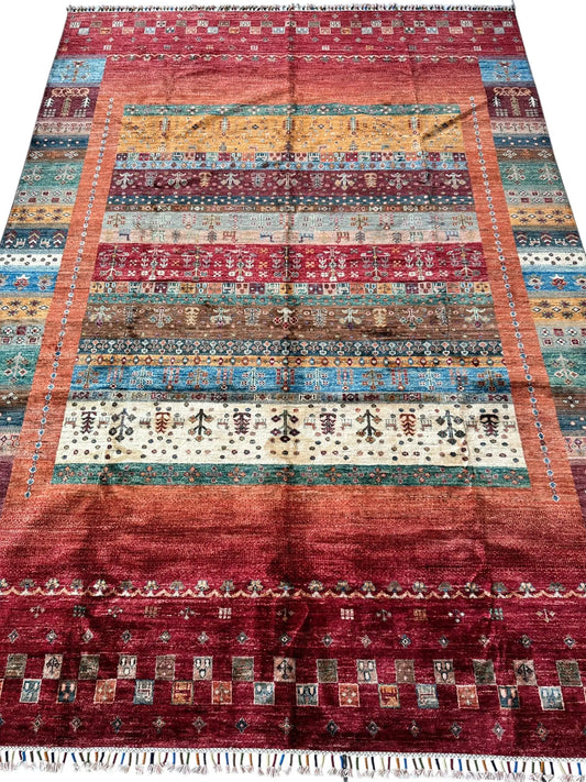 Afghani Khorjin Wool Rug – 7' x 9'10" – Vibrant Geometric & Tribal Patterns Rugistan